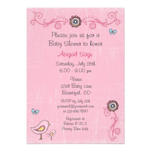 Mom and Baby Bird Girl's Baby Shower Invitation