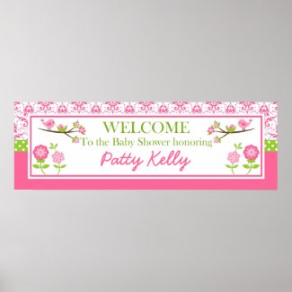 Mom and Baby Bird pink Shower Banner Personalize Poster