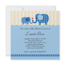 Mom and Baby Elephant Baby Boy Shower Invitation