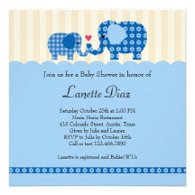 Mom and Baby Elephant Baby Boy Shower Invitation