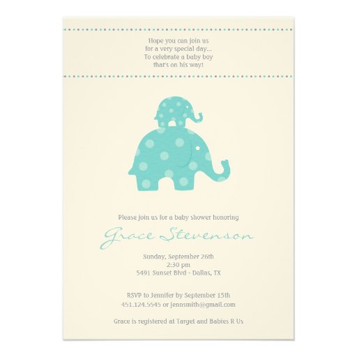 Mom and Baby Elephant Baby Boy Shower Invitation