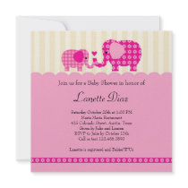 Mom and Baby Elephant Baby Girl Shower Invitation