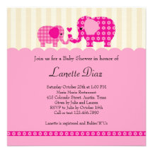 Mom and Baby Elephant Baby Girl Shower Invitation