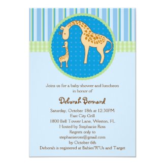 Mom and Baby Giraffe Baby Boy Shower Invitation 5" X 7" Invitation Card