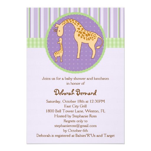 Mom and Baby Giraffe Baby Shower Invitation (front side)