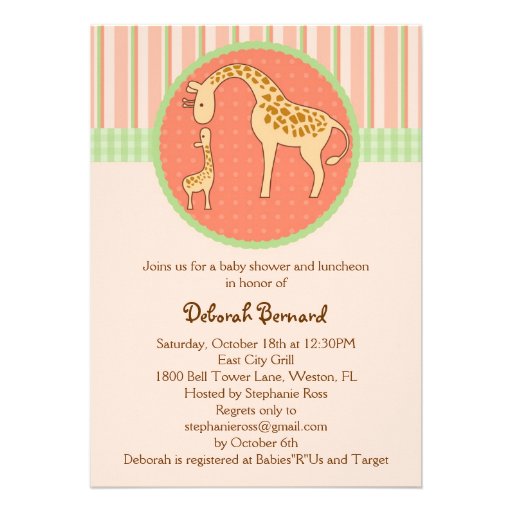 Mom and Baby Giraffe Unisex Baby Shower Invitation (front side)