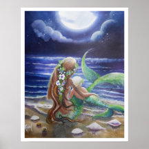 Mom and Baby mermaids Poster