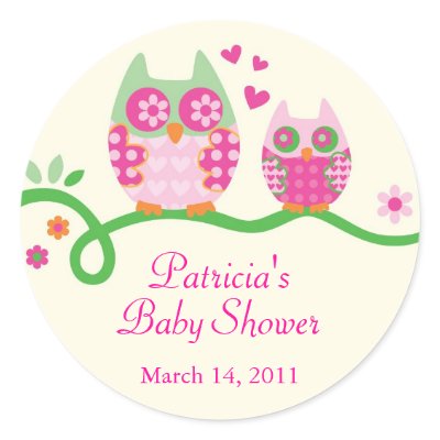 Mom and Baby Owl Baby Shower Favor Sticker