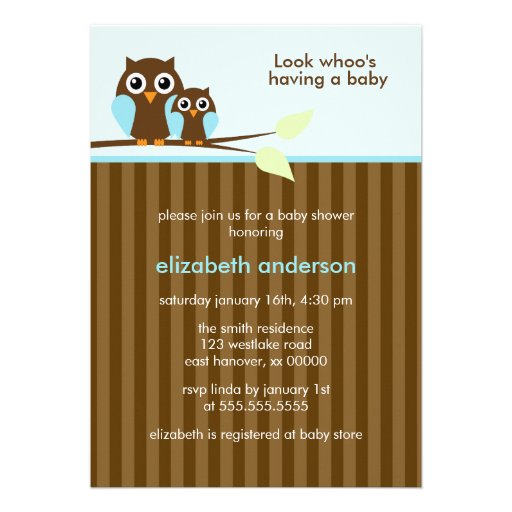 Mom and Baby Owl {blue} Baby Shower Invitations (front side)