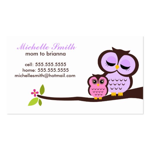 Mom and Baby Owl Calling Cards Business Card (front side)
