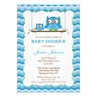 Mom and Baby Owls Boy Baby Shower Invitation