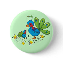 Mom and Baby Peacock Pinback Button