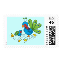 Mom and Baby Peacock postage