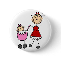 Mom And Baby Stick Figures Button