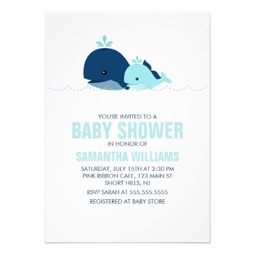 Mom and Baby Whale Baby Shower {blue} Custom Invitation (front side)