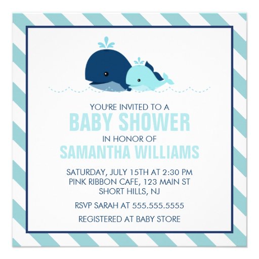 Mom and Baby Whale Baby Shower {blue} Personalized Invite (front side)