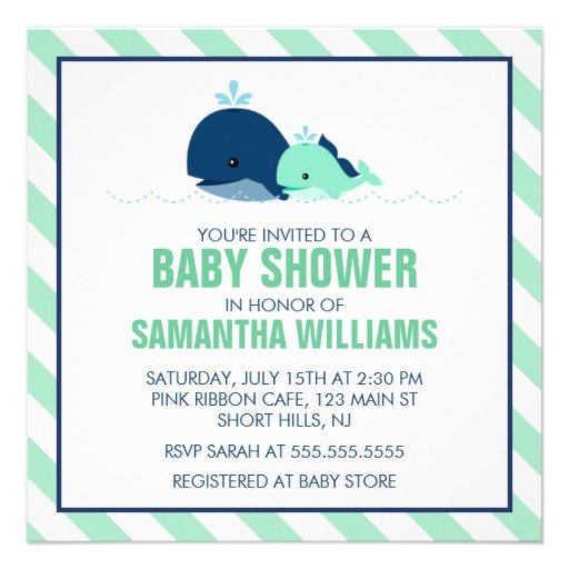 Mom and Baby Whale Baby Shower {green} Invitations (front side)