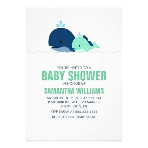Mom and Baby Whale Baby Shower {green} Invites