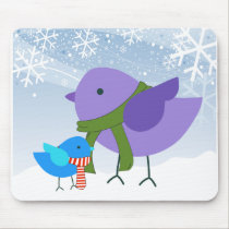 Mom and Baby Winter Holiday Birds mousepads