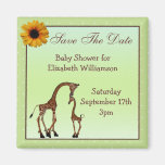 Mom & Baby Giraffe Green Save the Date Baby Shower Refrigerator Magnet