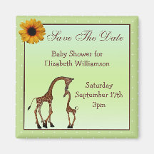 Mom & Baby Giraffe Green Save the Date Baby Shower Refrigerator Magnet