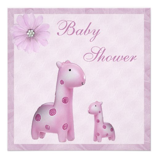 Mom & Baby Giraffes Lilac Girl Baby Shower Personalized Invite
