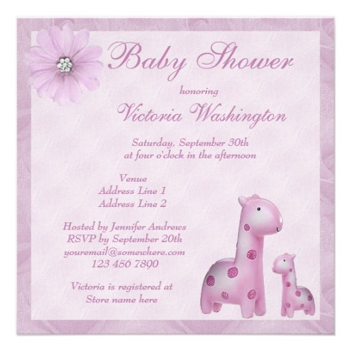 Mom & Baby Giraffes Lilac Girl Baby Shower Personalized Invite