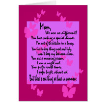 Mom Birthday: Different But The Same, Full Verse 2 Greeting Cards