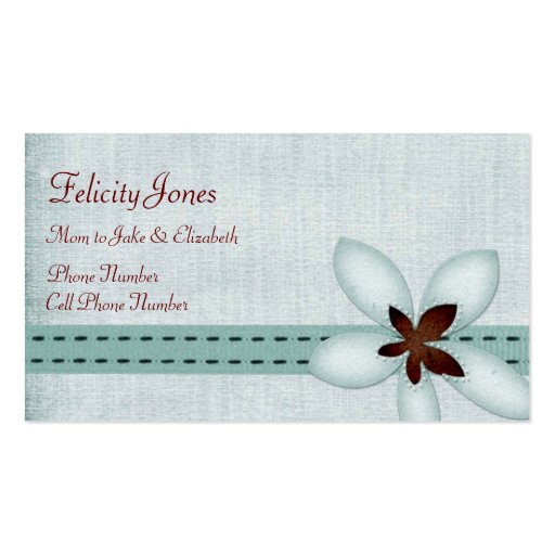 Mom & Child Business Card - Blue Ribbon & Flower (front side)