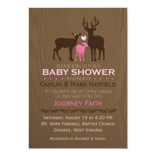 Mom, Dad & Baby Girl Deer Pink Baby Shower Invite 3.5" X 5" Invitation