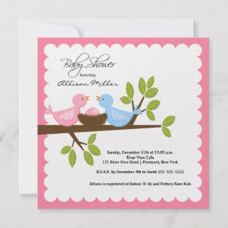 Mom & Dad Birds with Baby Bird Baby Shower invitation