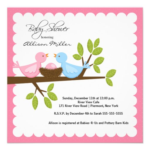 Mom & Dad Birds with Baby Bird Baby Shower Personalized Invites