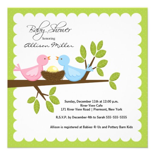 Mom & Dad Birds with Baby Bird Baby Shower Personalized Announcement
