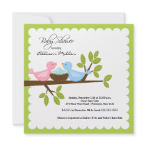 Mom & Dad Birds with TRIPLETS Baby Shower Custom Invitations