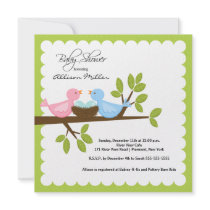 Mom & Dad Birds with TWINS Baby Shower Personalized Invite