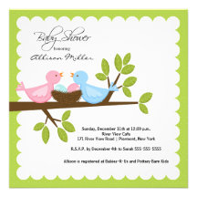 Mom Dad Birds with TWINS Baby Shower Custom Invitation