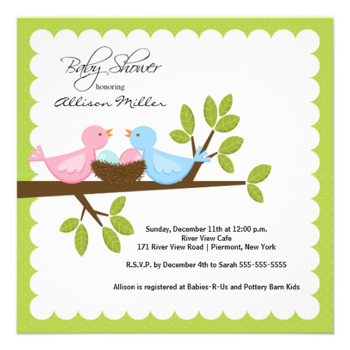 Mom Dad Birds with TWINS Baby Shower Custom Invitation (front side)