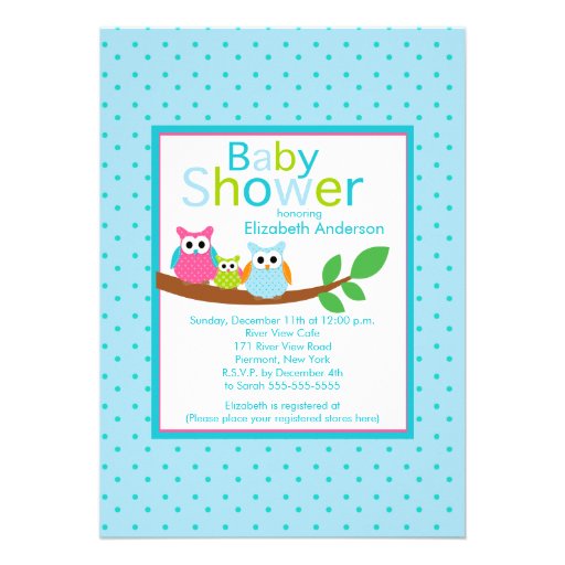 Mom & Dad Owls with Baby Owl Baby Shower Custom Invite