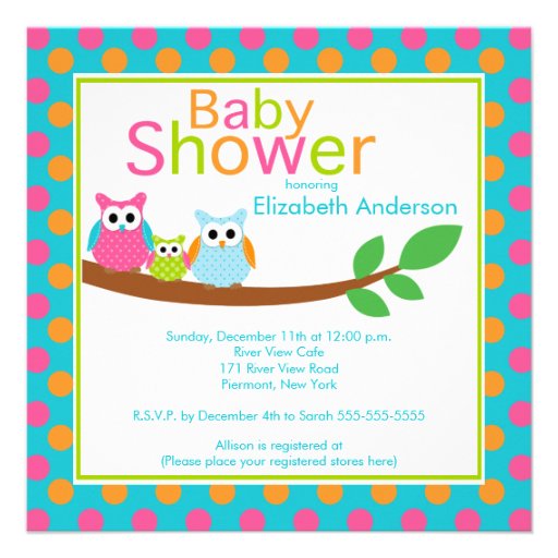 Mom & Dad Owls with Baby Owl Boy Baby Shower Personalized Invitations