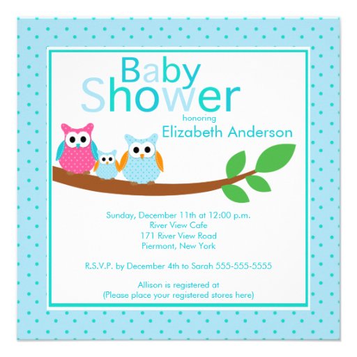 Mom & Dad Owls with Baby Owl Boy Baby Shower Invite