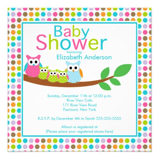 Mom & Dad Owls with Triplets Multiple Baby Shower Invitations (front side)