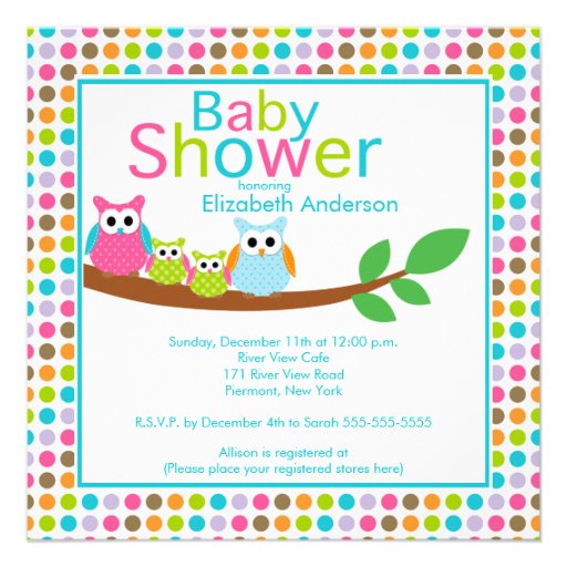 Mom & Dad Owls with Twins Multiple Baby Shower Custom Announcements