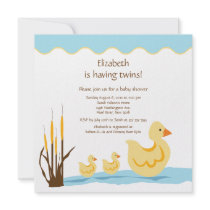Mom Duck & Baby Duck Twins Baby Shower Custom Invites