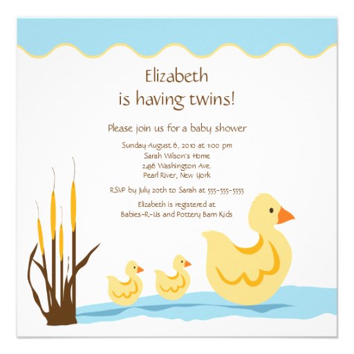 Mom Duck & Baby Duck Twins Baby Shower Custom Invites