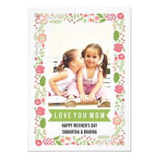 Mom, Happy Mothers Day coral-pink floral photo Card