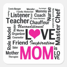 Mom is Love - Mother's Day Appreciation Square Stickers