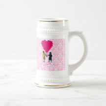 Mom, kids with heart shaped balloons mugs