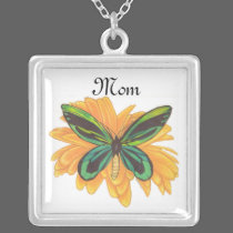 Mom Necklace, Butterfly with Gerber Daisy necklaces