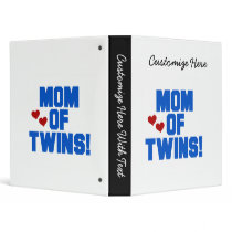 Mom of Twins Blue Text Gifts Vinyl Binder