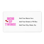 Mom of Twins Pink Text Gifts Personalized Shipping Labels